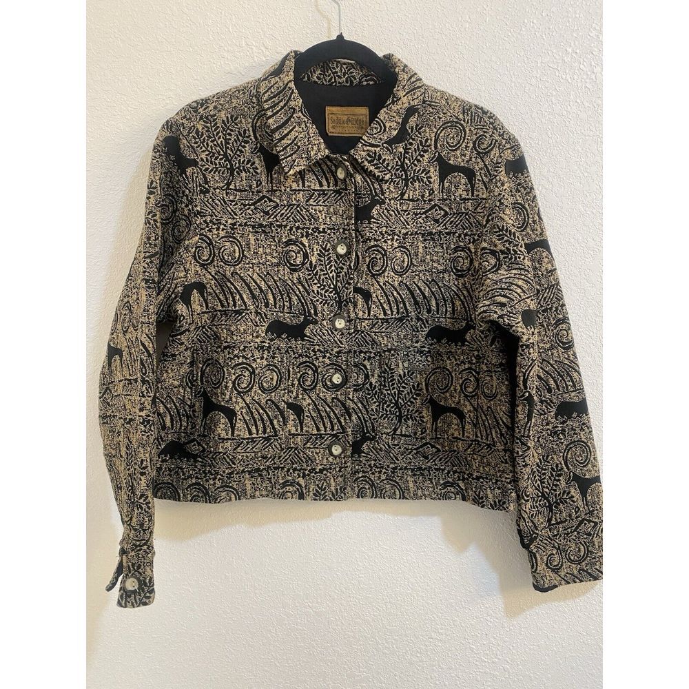 SADDLE RIDGE‎ VINTAGE Patterned Cardigan Antelope/Ibex Graphic Design